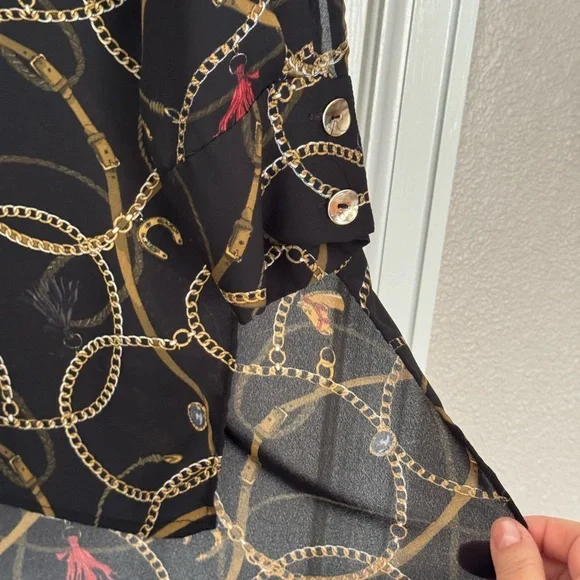 Zara Chain Tassel Horse & Jewel Pattern Tie Neck Tunic XL - Picture 7 of 11